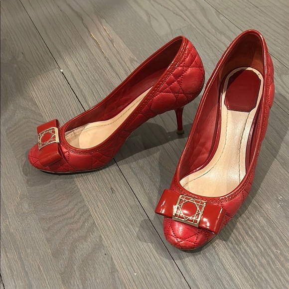 Dior Shoes - Dior Red Quilted leather kitten heels
